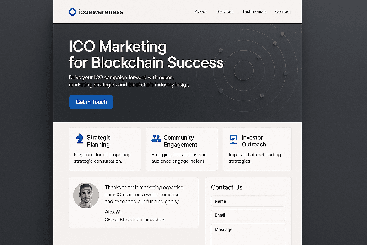 icoawareness.com website mockup